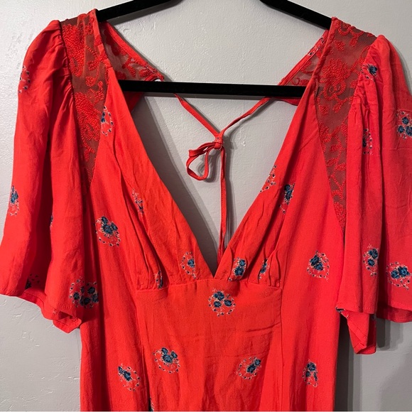 Free People Women's red orange Mockingbird Mesh Inset Mini Dress - Picture 8 of 8